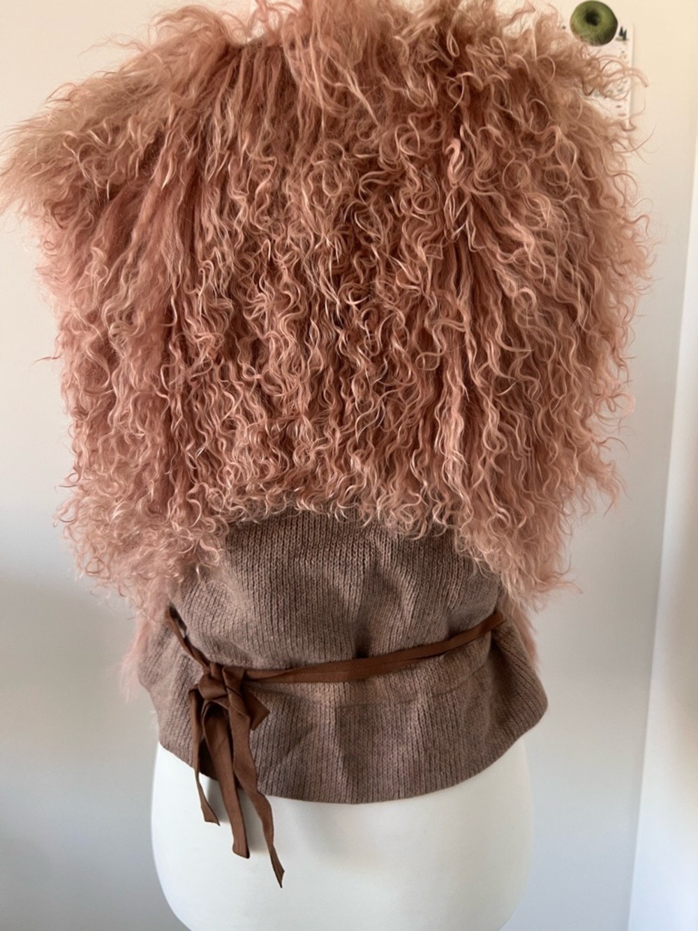 Made in Korea Dusty Pink Mongolian Lamb Fur Vest Curly Shearling Boho Spring XS